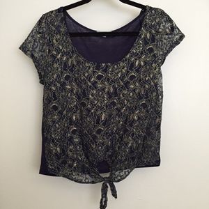 Navy Blue & Gold Lace Blouse